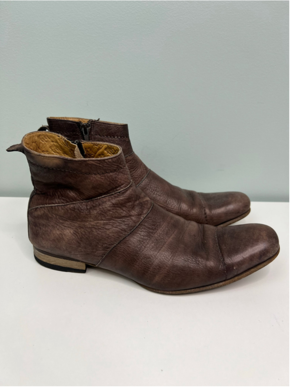 Ted Baker Brown Leather Ankle Boots Mens Size 9 Cap Toe Distressed Western